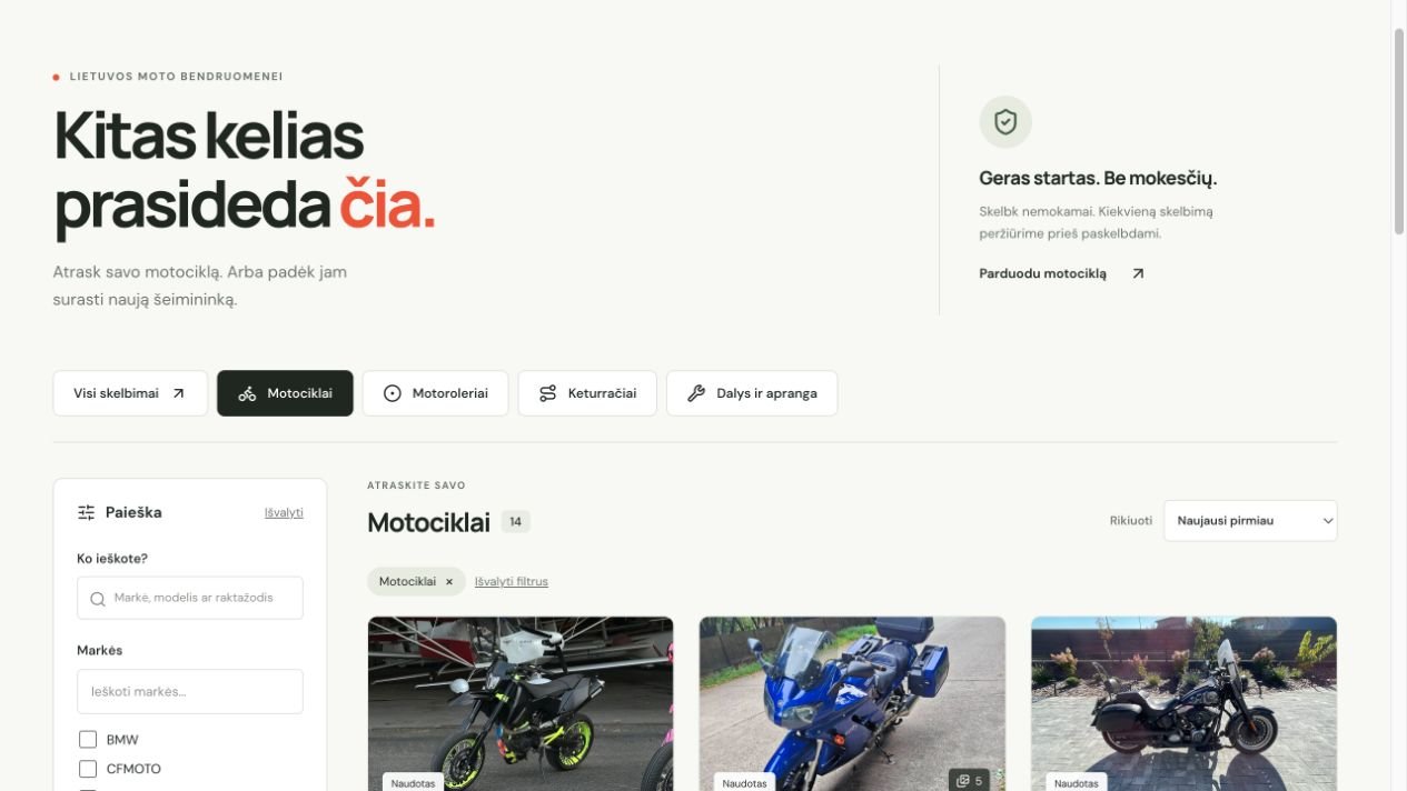 Real MotoSkelbimai category filters and listing results